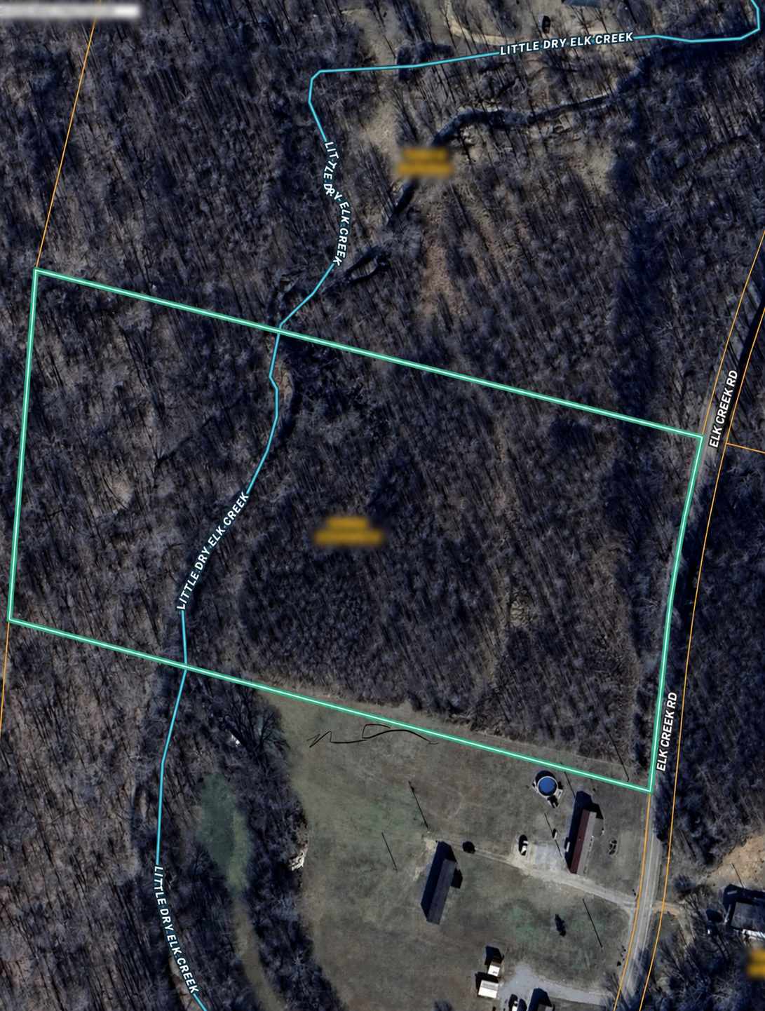 Privacy-redacted aerial parcel map of the Cumberland County acreage sold by a local couple